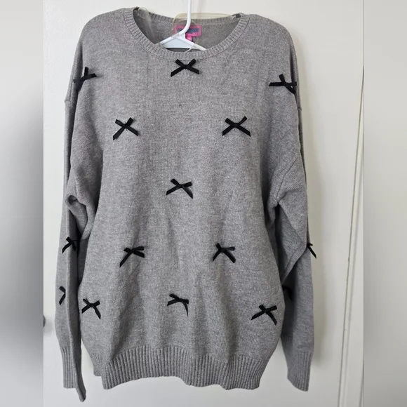 Edikted Gray Melange Grey Oversized Sweater Black Bows NWT - Picture 1 of 4